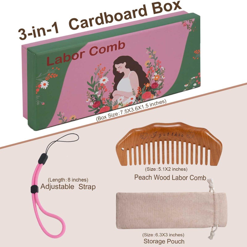 Moreinday Labor Comb, Peachwood Birthing Comb for Labor Pain with Wrist Strip and Gift Case - Image 3